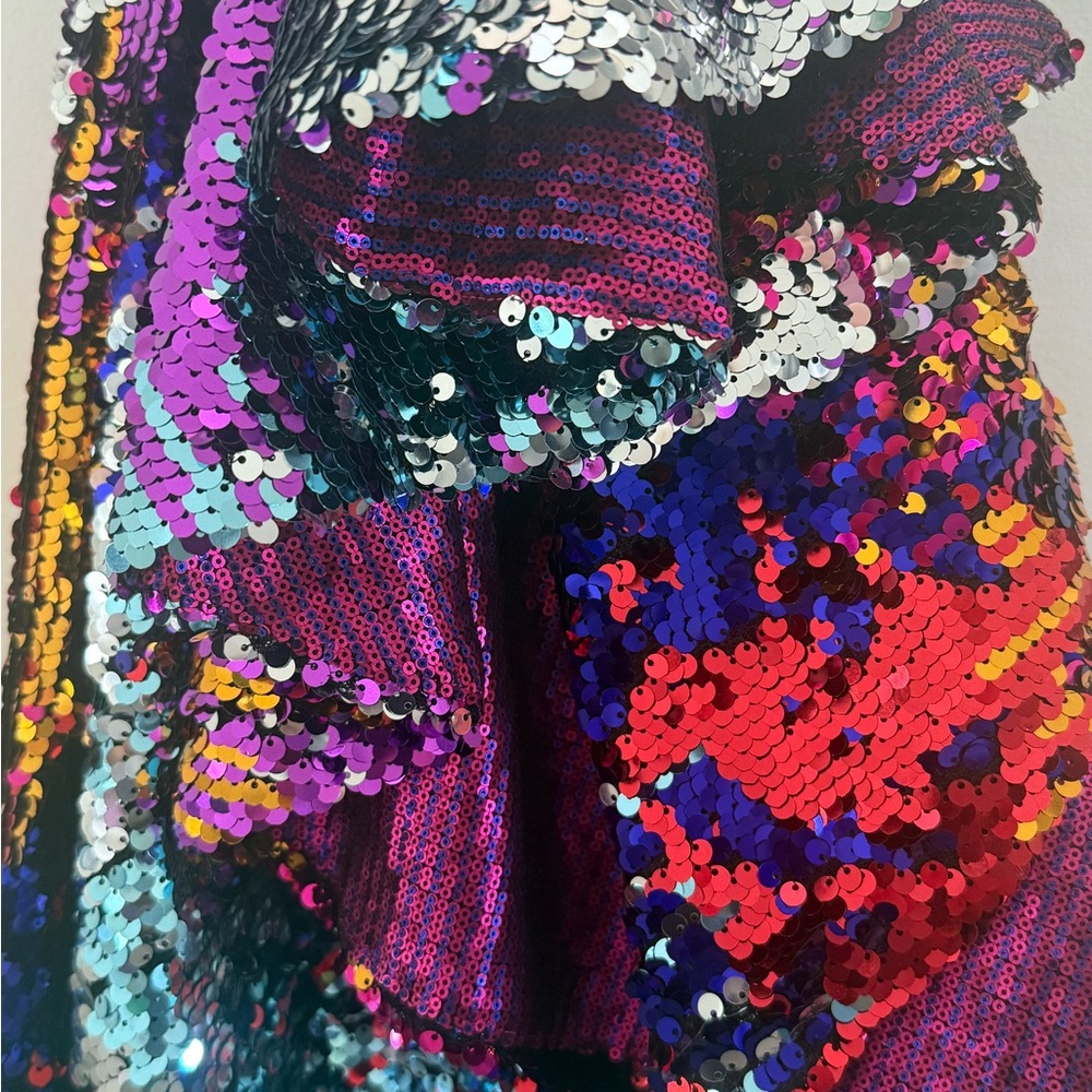 Halpern: Ruffled Sequinned Tulle Mini Ruffled Dre… - image 5